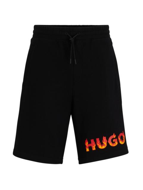 HUGO COTTON-TERRY SHORTS WITH PUFFED FLAME LOGO