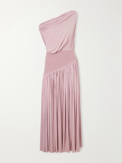 ABADIA Gwen Asymmetric Draped Jersey-trimmed Stretch-bamboo Maxi Dress