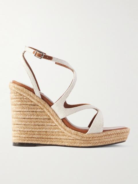 JIMMY CHOO Ayla 110 Leather-trimmed Canvas Espadrille Wedge Sandals