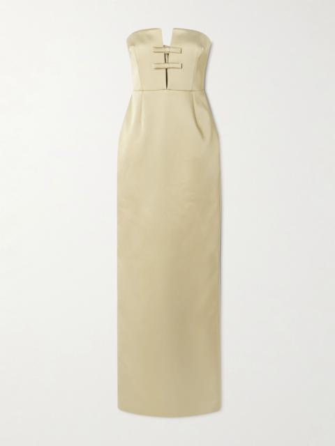THE NEW ARRIVALS ILKYAZ OZEL Noa strapless bow-embellished satin gown Ivory