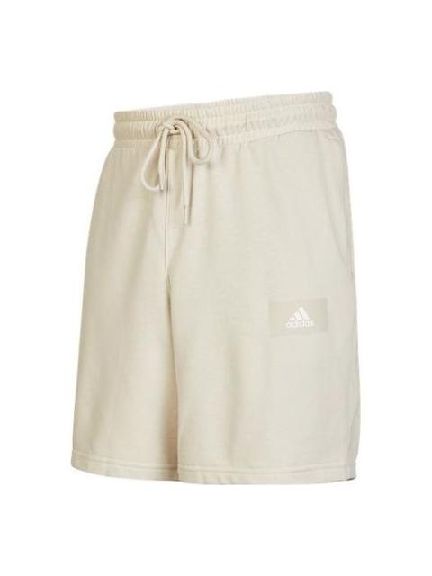 adidas Men's adidas Logo Printing Pattern Lacing Elastic Waistband Straight Shorts Beige HZ7029