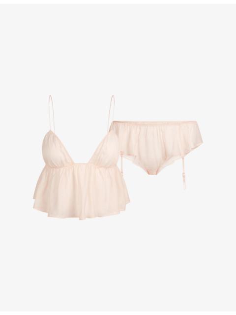 SKIMS Romance Silk Babydoll Cami and Garter Hipster Set