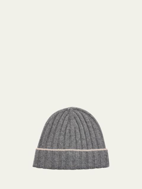 Brunello Cucinelli Men's Tipped Cashmere Rib Beanie Hat