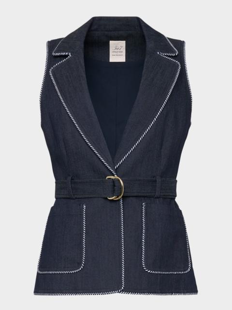 Cinq à Sept Tailored Twist-Trim Denim Vest