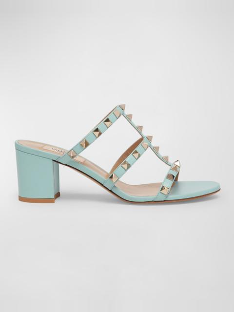 Valentino Rockstud Caged Block-Heel Slide Sandals