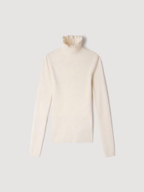 Sandro RUFFLED TURTLENECK WOOL SWEATER
