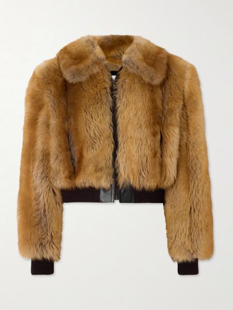 SAINT LAURENT Leather-trimmed shearling bomber jacket Brown