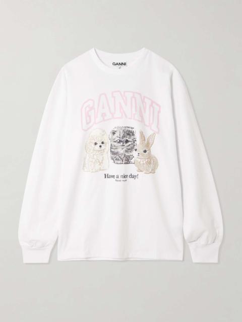 GANNI Oversized printed organic and recycled cotton-jersey sweatshirt White