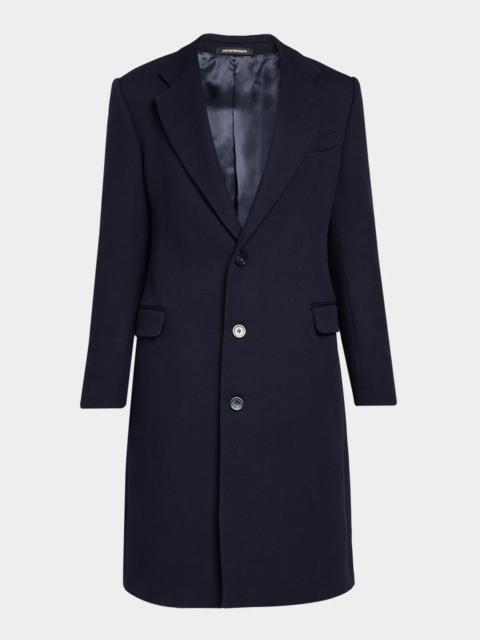 EMPORIO ARMANI Men's Single-Breasted Wool Twill Top Coat
