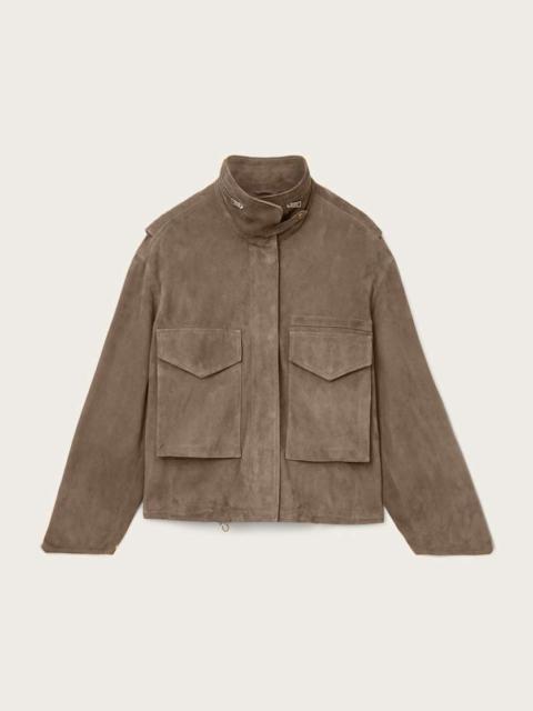 ALLSAINTS CLAY FUNNEL NECK SUEDE CROPPED JACKET
