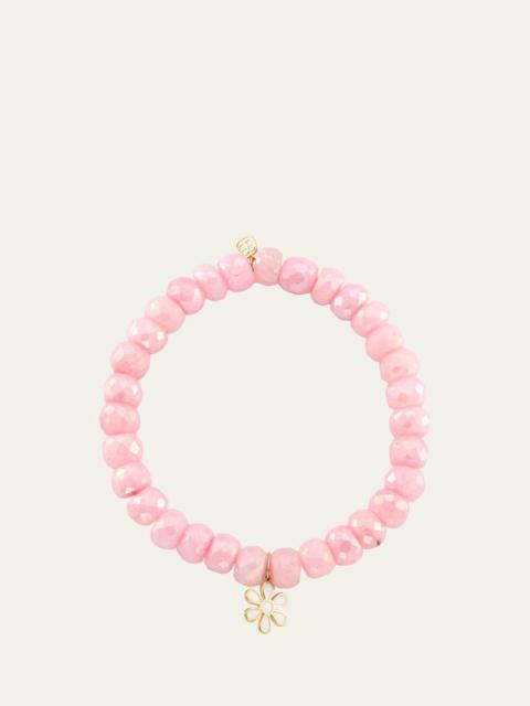 SYDNEY EVAN 14K Gold Daisy on Pink Grapolite Beaded Bracelet