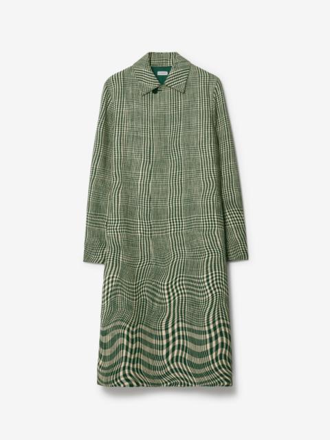 Burberry Long Warped Houndstooth Silk Blend Car Coat