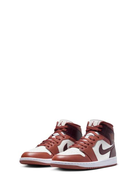 Air Jordan 1 Mid Sneaker in Dusty Peach/Night Maroon