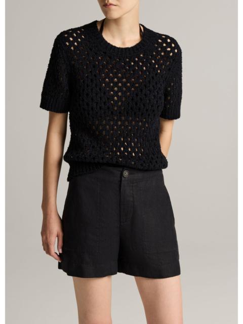 Vince Honeycomb Italian Cotton & Linen-Blend Short-Sleeve Sweater