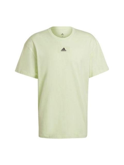 Men's adidas Solid Color Logo Athleisure Casual Sports Short Sleeve Green T-Shirt HE4366