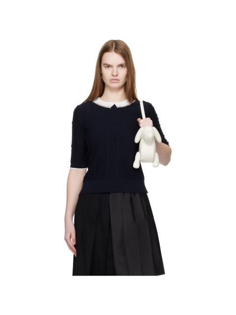 Thom Browne Navy Bobble Stitch Short Sleeve Sweater