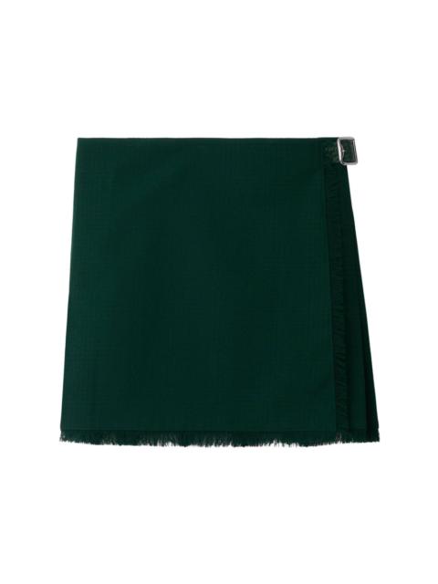 frayed-edge wool pleated skirt