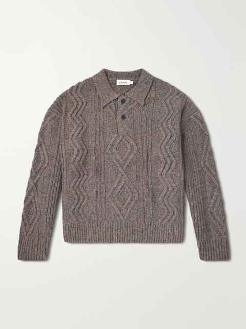 FRAME Cable-Knit Wool and Cashmere-Blend Polo Sweater