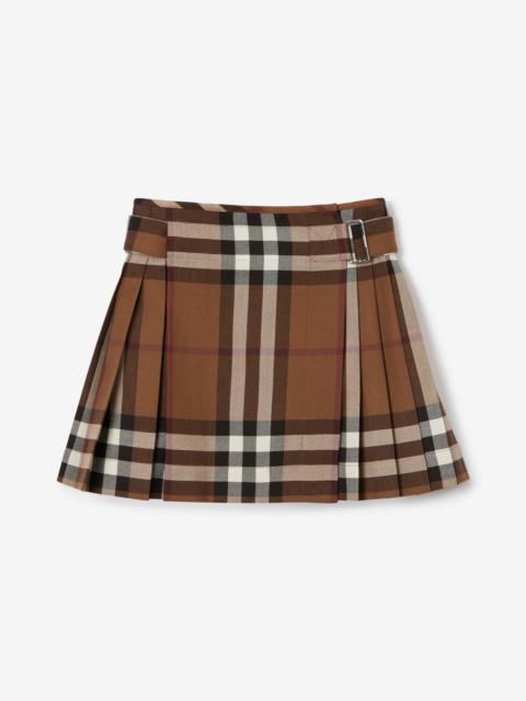 Check Wool Pleated Skirt