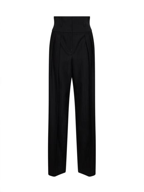 Dolce & Gabbana Black striped wool jacquard trousers with basque