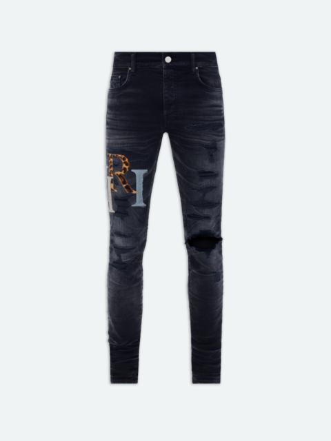 AMIRI LEATHER STAGGERED LOGO JEAN