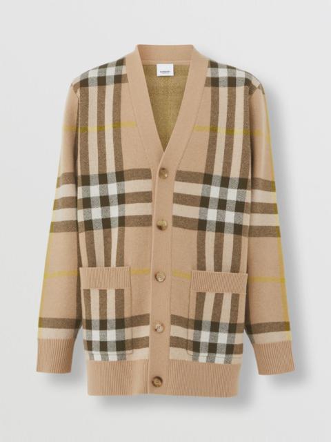 Check Wool Cashmere Jacquard Cardigan