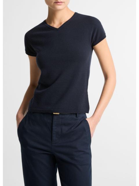 Vince Wool & Cashmere-Blend High V-Neck Short-Sleeve Sweater