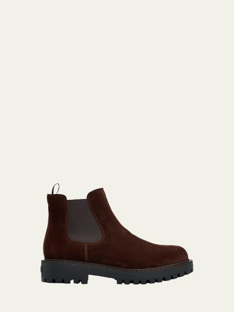 Prada Men's Folder Suede Lug-Sole Chelsea Boots