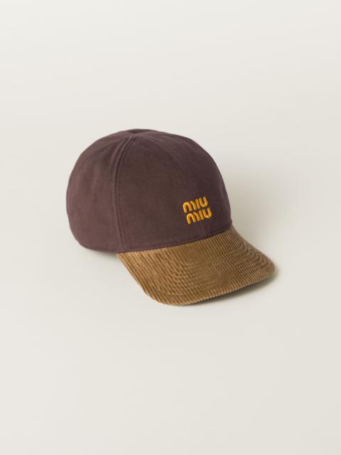 Miu Miu Denim and corduroy baseball cap