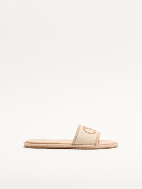 Valentino VLOGO TORCHON SLIDE SANDAL IN LINEN CANVAS