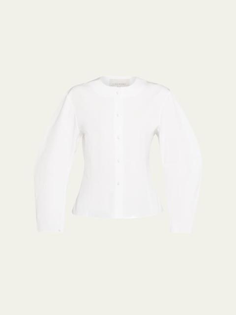 LIBEROWE Curved Sleeve Slim Button-Down Blouse