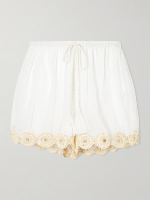ULLA JOHNSON Liya Crochet-trimmed Cotton Shorts