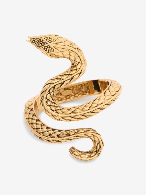 Roberto Cavalli Antiqued Gold Snake Bangle Bracelet