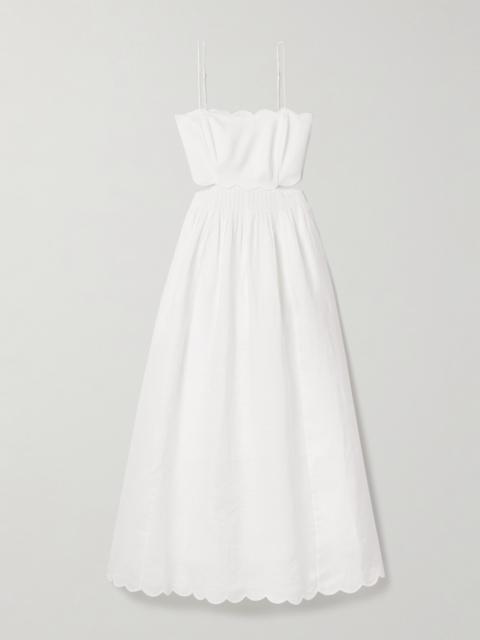 Zimmermann Rhiannon Cutout Pleated Scalloped Linen-voile Midi Dress