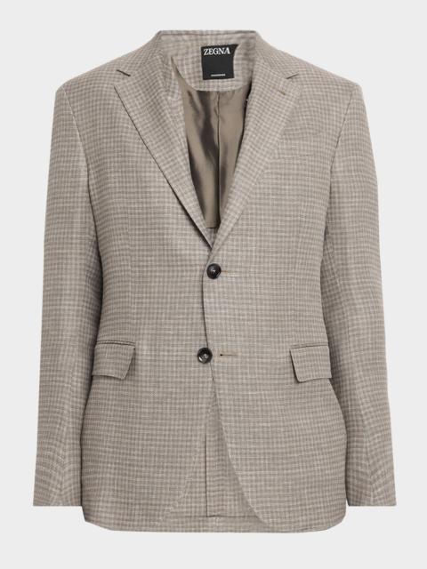 ZEGNA Men & apos;s Linen and Wool Check Single-Breasted Jacket