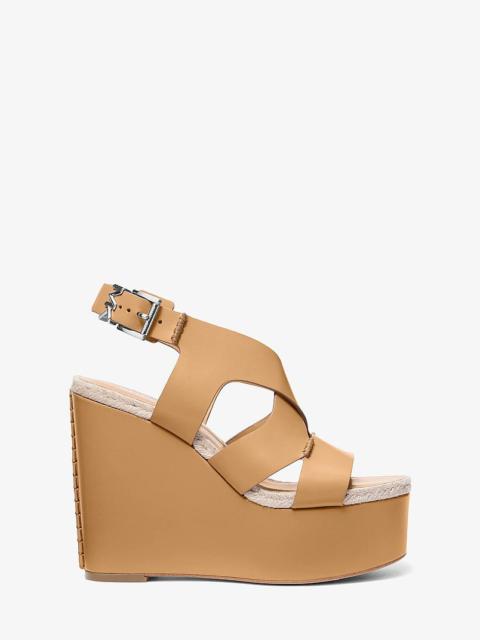 MICHAEL KORS Raven Leather Wedge Sandal