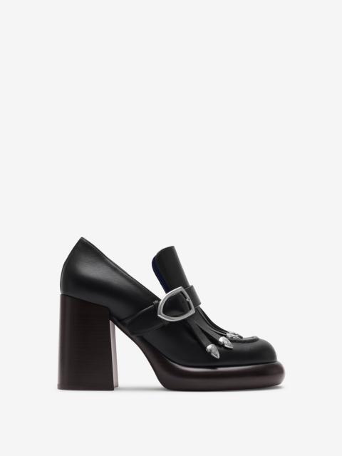 Burberry Leather Wedge Fringe Heeled Loafers