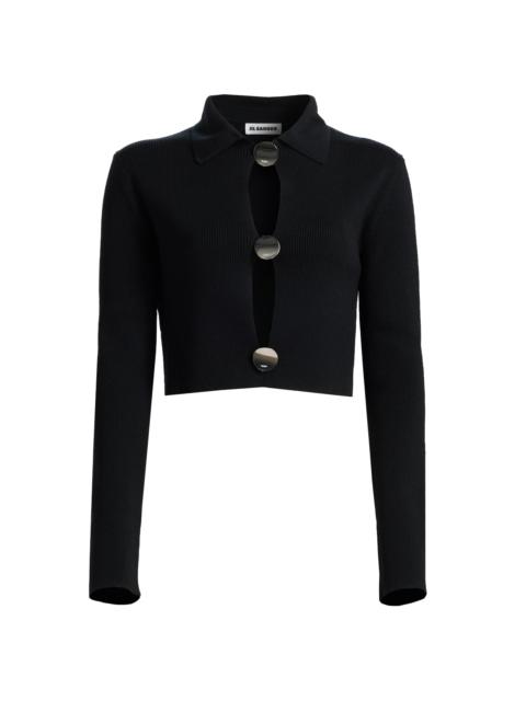 Jil Sander Women's Merino Wool Polo Cardigan - Black