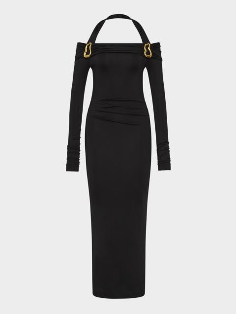 REBECCA VALLANCE Domenica Embellished Cold-Shoulder Midi Dress