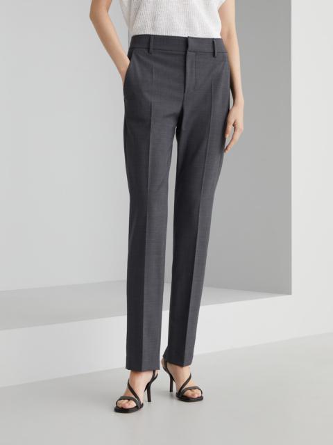 Tropical luxury wool cigarette trousers with monili