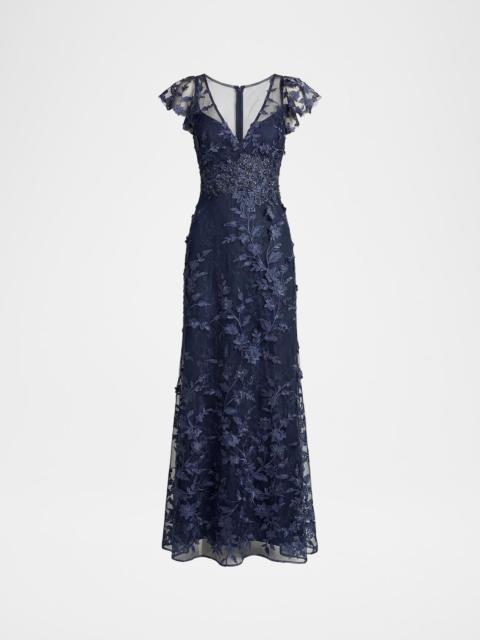 MAC DUGGAL Sequined Mesh Mermaid Gown