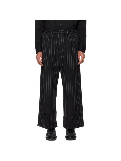 Y-3 Black Pinstripe Refined Wool Wide Leg Trousers