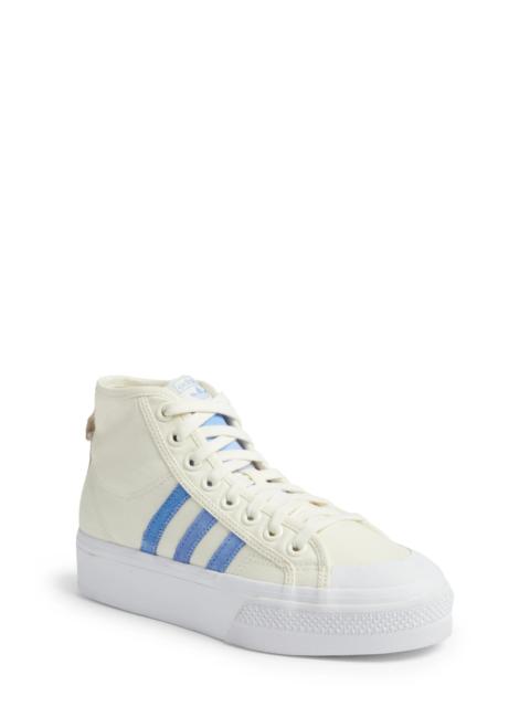 Nizza Mid Platform High Top Sneaker in White/Blue /White