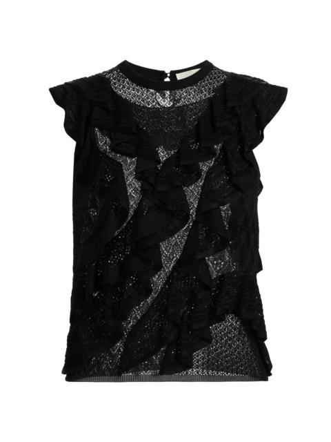ULLA JOHNSON Women's Angelica Lace Flutter Top - Noir