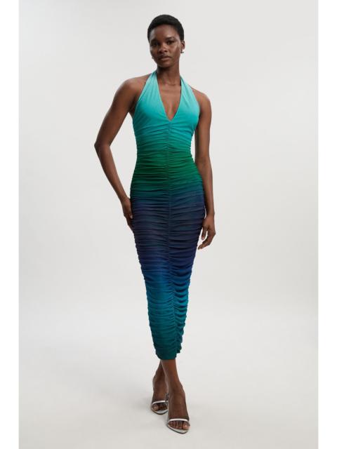 KAREN MILLEN Ombre Mesh Plunge Halter Neck Midi Dress
