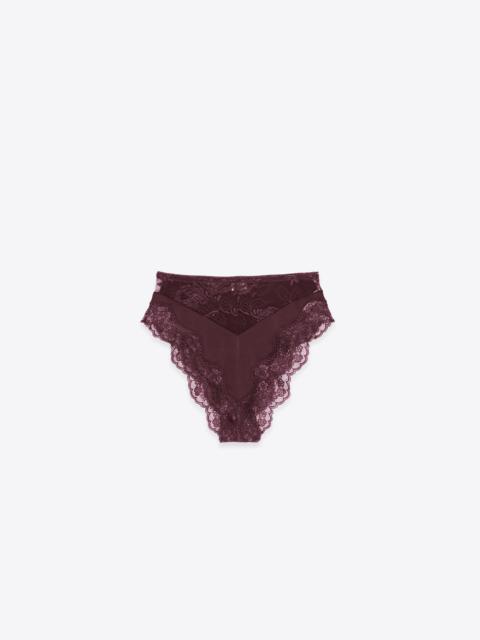 SAINT LAURENT high-rise panties in stretch silk satin and lace