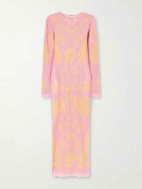 CALA de la CRUZ Tania Printed Mesh Maxi Dress