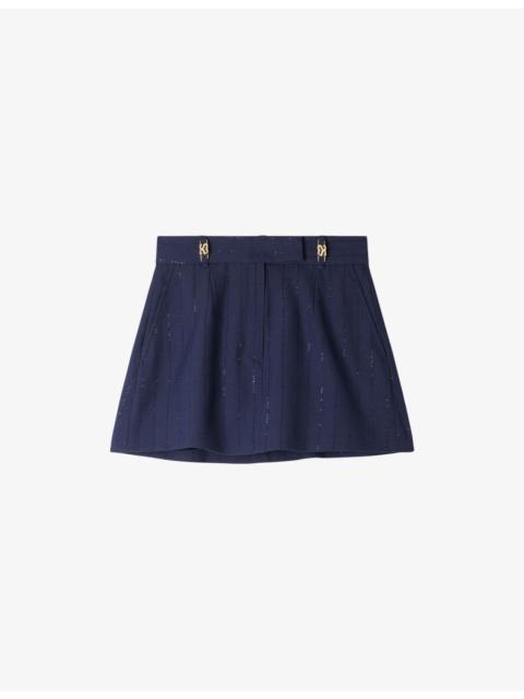 Sandro Striped Sequin-Embellished Woven Skort