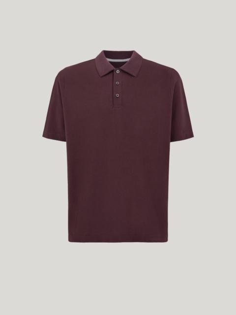 Canali DARK BURGUNDY TWO-TONE COTTON PIQUÉ POLO SHIRT