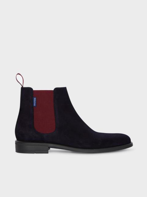 Navy Suede 'Cedric' Boots With Burgundy Trim